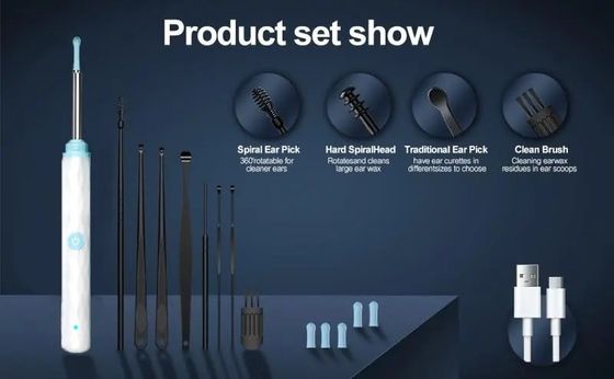 Kit d' élimination de la cire d'oreille de nettoyage ménager avec appareil photo et lumière 1296P Otoscope Ear Cleaner