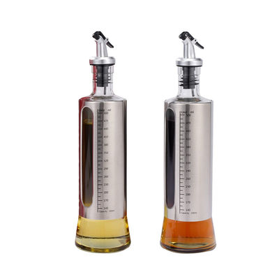 Container en double verre en acier inoxydable pour assaisonnement Cuisine Bouteille de pulvérisation d'huile d'olive avec échelle