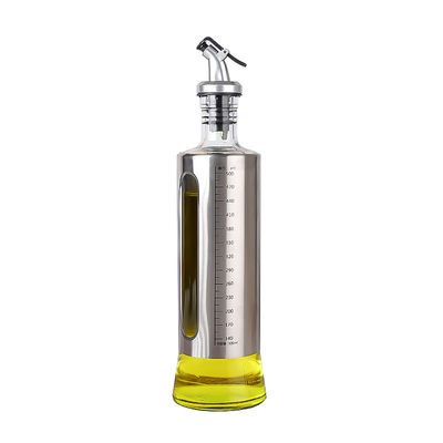 Container en double verre en acier inoxydable pour assaisonnement Cuisine Bouteille de pulvérisation d'huile d'olive avec échelle