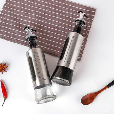 Container en double verre en acier inoxydable pour assaisonnement Cuisine Bouteille de pulvérisation d'huile d'olive avec échelle