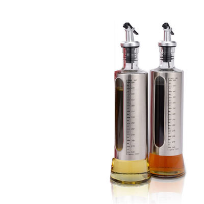 Container en double verre en acier inoxydable pour assaisonnement Cuisine Bouteille de pulvérisation d'huile d'olive avec échelle