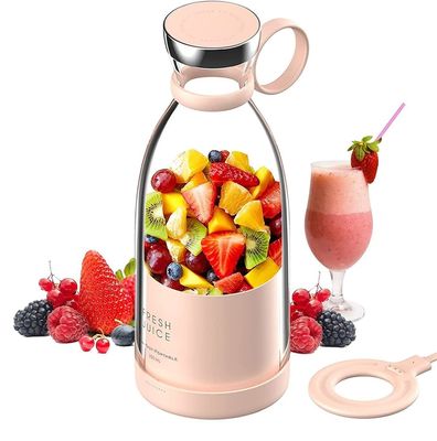 Juicer USB rechargeable portable 350ml 4 lames Mini électrique rose pour les voyages