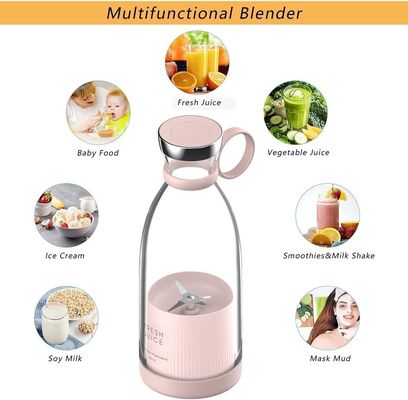 Juicer USB rechargeable portable 350ml 4 lames Mini électrique rose pour les voyages