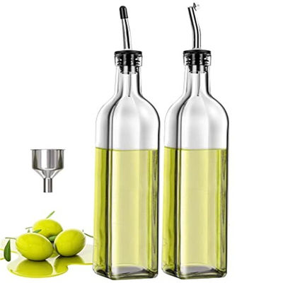 Bouteille d'huile de cuisine vert foncé en verre avec tuyau d'acier inoxydable