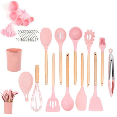 Ensemble d'ustensiles de cuisine en silicone de 33 pièces avec une spatule antiadhésive et une poignée en bois