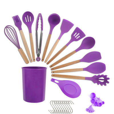 Ensemble d'ustensiles de cuisine en silicone de 33 pièces avec une spatule antiadhésive et une poignée en bois