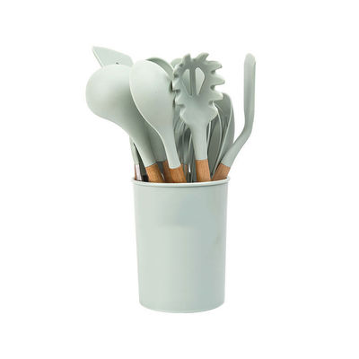 18 pièces de cuisine en silicone vert avec un seau de stockage et une spatule antiadhésive