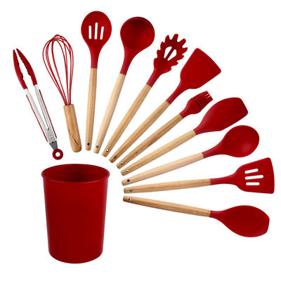 18 pièces de cuisine en silicone vert avec un seau de stockage et une spatule antiadhésive