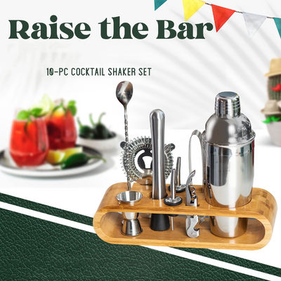 Conception minimaliste 10 en 1 Cocktail Shaker en acier inoxydable avec support en bois 750 ml