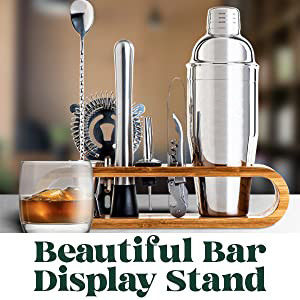Conception minimaliste 10 en 1 Cocktail Shaker en acier inoxydable avec support en bois 750 ml