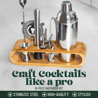 Conception minimaliste 10 en 1 Cocktail Shaker en acier inoxydable avec support en bois 750 ml