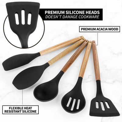 Ensemble d' ustensiles de cuisine à haute température pour la cuisine 5 pièces de silicone antiadhésif cuillère à éponge