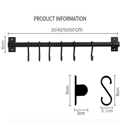 Nouveauté Crochets 30 cm Barre métallique non perforée de stockage d'épices pour l'équipement de cuisine suspendu
