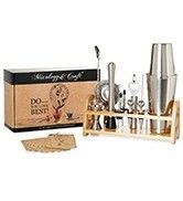Conception minimaliste 10 en 1 Cocktail Shaker en acier inoxydable avec support en bois 750 ml