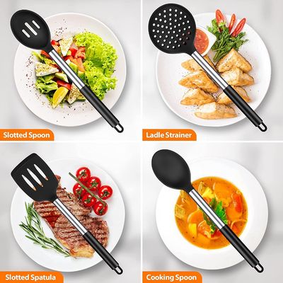 Essentiels de cuisine Spatule antiadhésive et cuillère à soupe avec barre en acier inoxydable