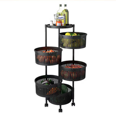 Étagère de rangement de cuisine avec cinq couches et paniers ronds noirs
