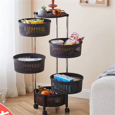 Étagère de rangement de cuisine avec cinq couches et paniers ronds noirs