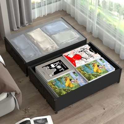 Boîte de rangement sous linge de lit/jouets avec poulie et couvercle