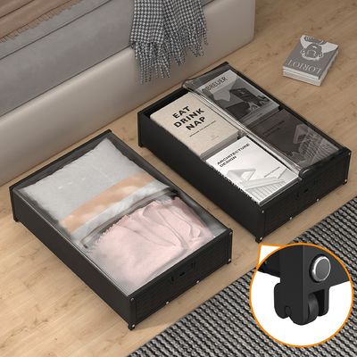 Boîte de rangement sous linge de lit/jouets avec poulie et couvercle