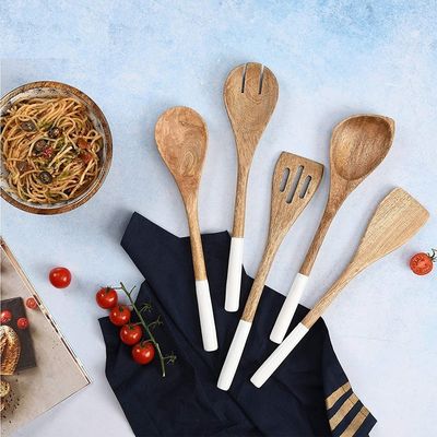Cuisine en bois d'acacia 5 pièces Cuillère à soupe fourchette à spatule