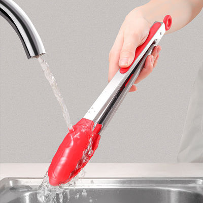 Clamps en silicone rouge Tongs de gril de cuisine en acier inoxydable pour camping en plein air Buffet BBQ