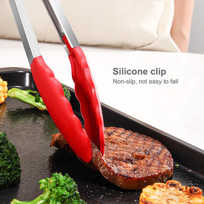 Clamps en silicone rouge Tongs de gril de cuisine en acier inoxydable pour camping en plein air Buffet BBQ