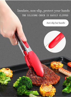 Clamps en silicone rouge Tongs de gril de cuisine en acier inoxydable pour camping en plein air Buffet BBQ