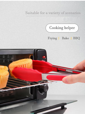 Clamps en silicone rouge Tongs de gril de cuisine en acier inoxydable pour camping en plein air Buffet BBQ