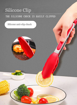 Clamps en silicone rouge Tongs de gril de cuisine en acier inoxydable pour camping en plein air Buffet BBQ