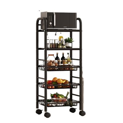 Étagère de cuisine en acier au carbone rotatif à 5 couches avec structure carrée et roues