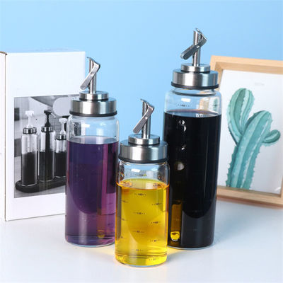 Bouteille d'huile d'ouverture et de fermeture automatique pour cuisine en verre à haute borosilicate 6,4*25 cm
