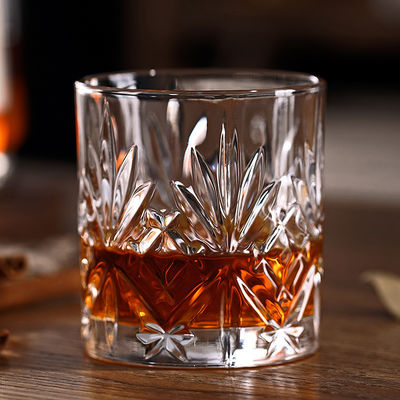 340 ml de verre de luxe en verre transparent de design de roche gravé en cristal de luxe Whiskey verre de bière
