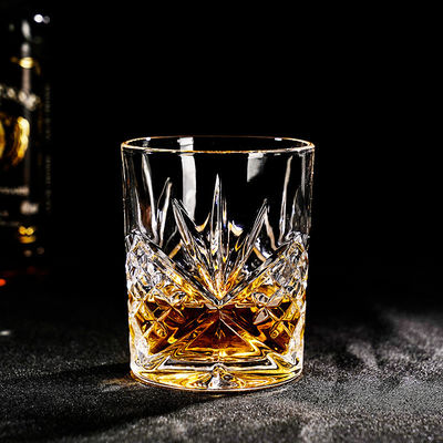 340 ml de verre de luxe en verre transparent de design de roche gravé en cristal de luxe Whiskey verre de bière
