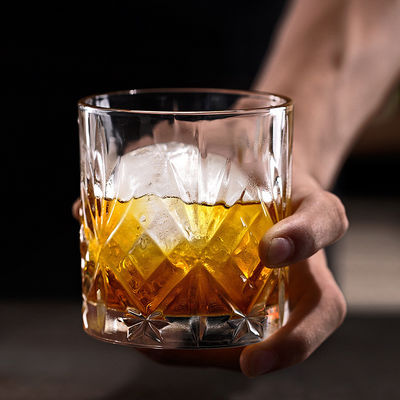 340 ml de verre de luxe en verre transparent de design de roche gravé en cristal de luxe Whiskey verre de bière