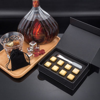 Design Whiskey Ice Stone Sets 8 PCS cubes en acier inoxydable avec Tong et boîte cadeau EVA