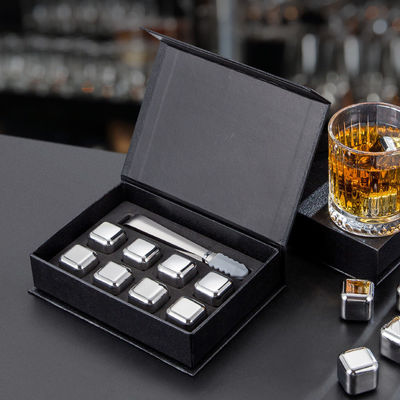 Design Whiskey Ice Stone Sets 8 PCS cubes en acier inoxydable avec Tong et boîte cadeau EVA