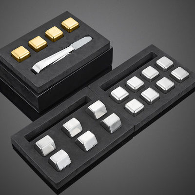 Design Whiskey Ice Stone Sets 8 PCS cubes en acier inoxydable avec Tong et boîte cadeau EVA