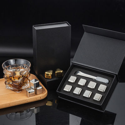 Design Whiskey Ice Stone Sets 8 PCS cubes en acier inoxydable avec Tong et boîte cadeau EVA