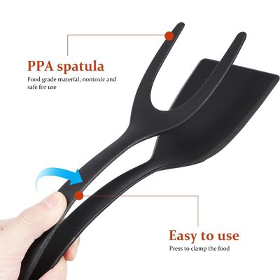 2 en 1 Spatule Tong pour outil de cuisson Ouvrier noir Pinceau Tong Pancake Poisson Toast français