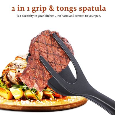 2 en 1 Spatule Tong pour outil de cuisson Ouvrier noir Pinceau Tong Pancake Poisson Toast français