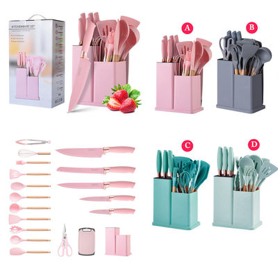 Outils de cuisine en silicone ensemble 19 pièces Outils de cuisine avec accessoires de poignée en bois