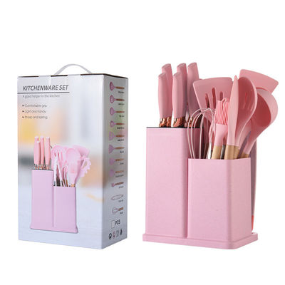 Outils de cuisine en silicone ensemble 19 pièces Outils de cuisine avec accessoires de poignée en bois