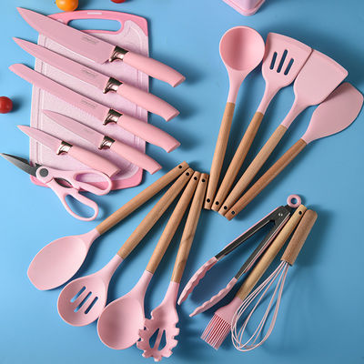 Outils de cuisine en silicone ensemble 19 pièces Outils de cuisine avec accessoires de poignée en bois