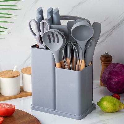 Outils de cuisine en silicone ensemble 19 pièces Outils de cuisine avec accessoires de poignée en bois