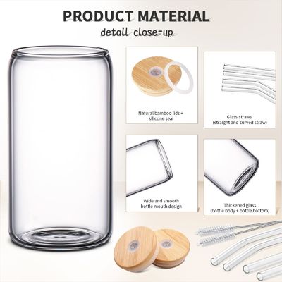 Fête de l'occasion Morden Luxe 16 oz verre clair Mason Flask avec couvercle de bambou et paille