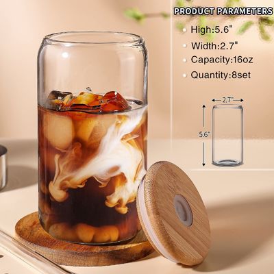 Fête de l'occasion Morden Luxe 16 oz verre clair Mason Flask avec couvercle de bambou et paille