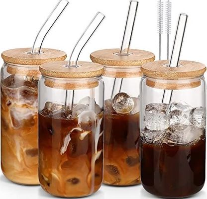 Fête de l'occasion Morden Luxe 16 oz verre clair Mason Flask avec couvercle de bambou et paille