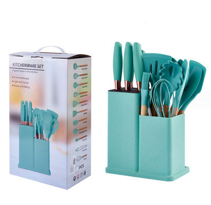 19 pièces de poignée en bois de silicone ensemble de ustensiles de cuisine pour les outils de cuisine et restaurant approvisionné