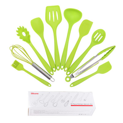 Soutien au silicone vert pour la cuisson à haute température dans Nonstick 10 pièces Ensemble d'outils de cuisine