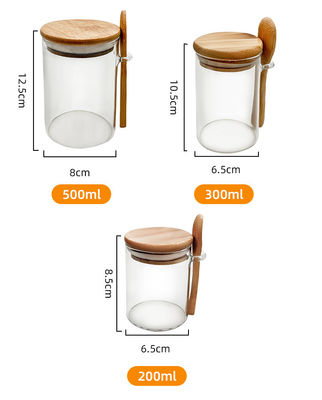 Produits alimentaires Bouteilles de bambou en verre rond avec couvercle et cuillère Bonbons Épices Grains de café Noix Cookies